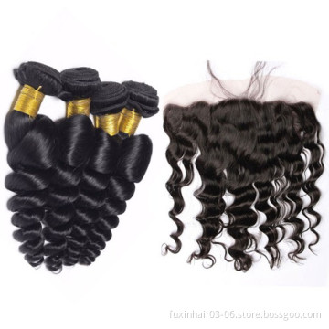 Raw Mink Brazilian Extension Human Weave With Closure Frontal Deep Loose Wave Virgin Hair Frontal And Bundles Human Hair